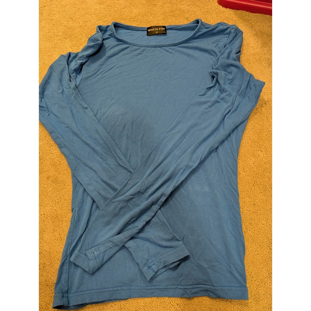 White‎ Fox Boutique Womens Medium Blue Long Sleeve Crew Neck Slim Fit Jersey Top
